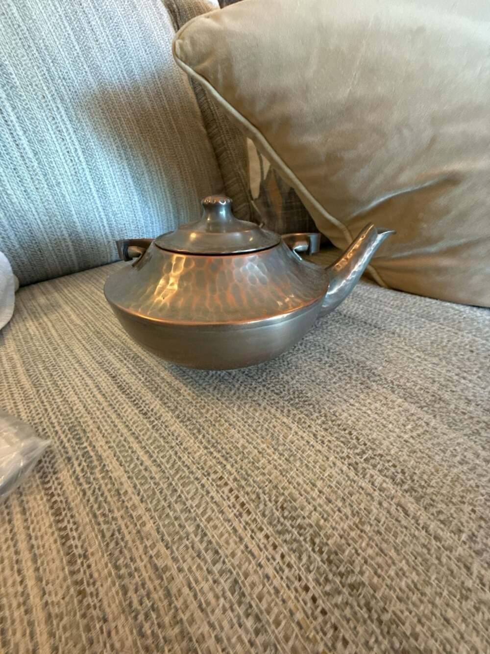 Gregorian Copper Hand Hammered Teapot Kettle With Bail Handle
